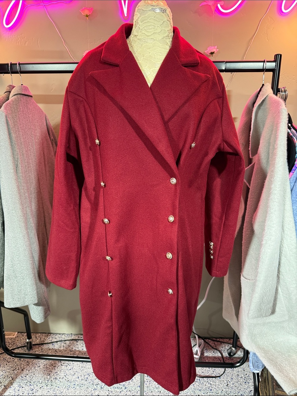 Womens Double-Breasted Lightweight Red Coat NWOT XL/XXL